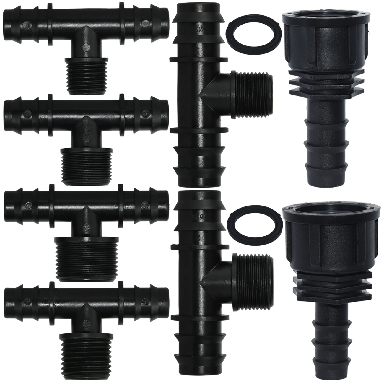 

SPRYCLE 4PCS Drip Irrigation 1/2" 3/4" Threaded 16 20 25MM PE Hose Barb Tee Connector Garden Adapter Tubing Coupling Repair