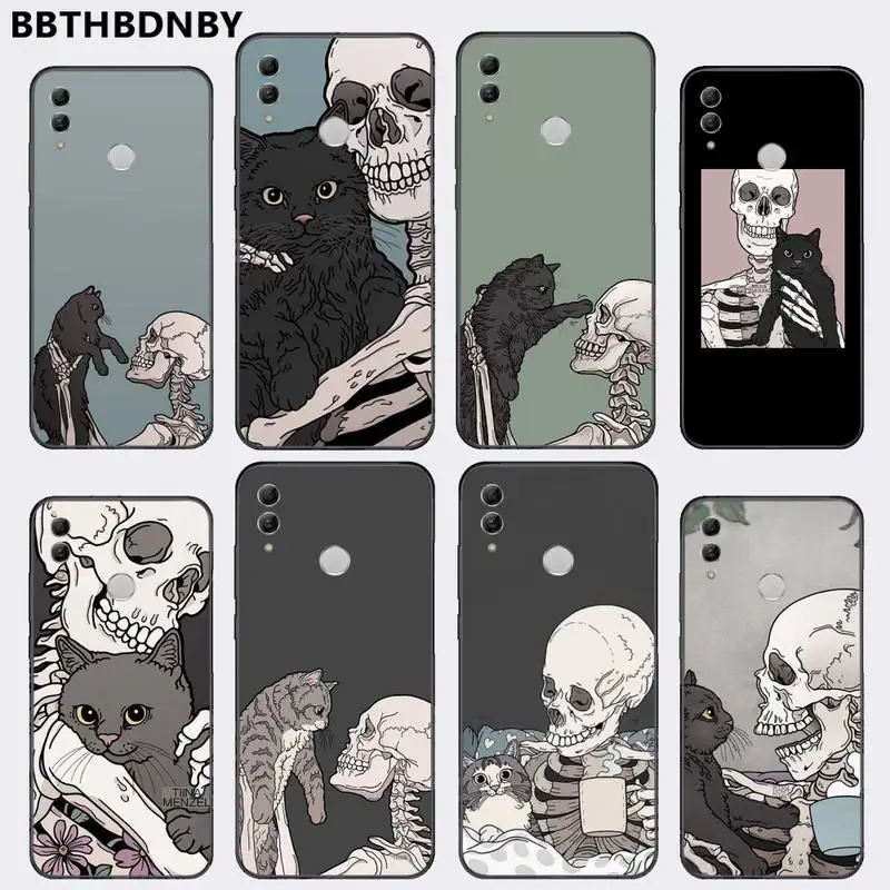 

Cute Cartoon Skull Cat Phone Case For Huawei Honor view 7a5.45inch 7c5.7inch 8x 8a 8c 9 9x 10 20 10i 20i lite pro