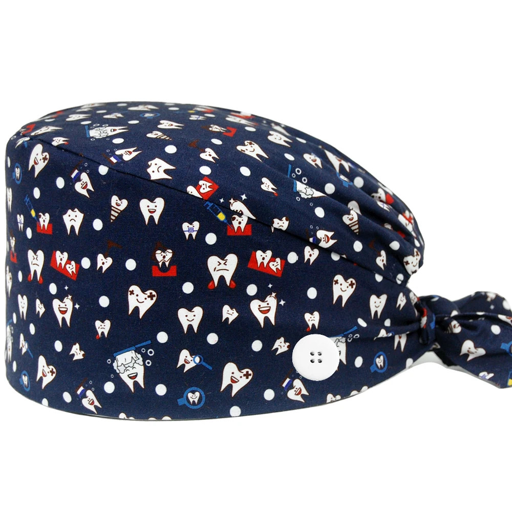 Новая хирургическая шапочка регулируемая Хлопковая с принтом зубов для женщин и