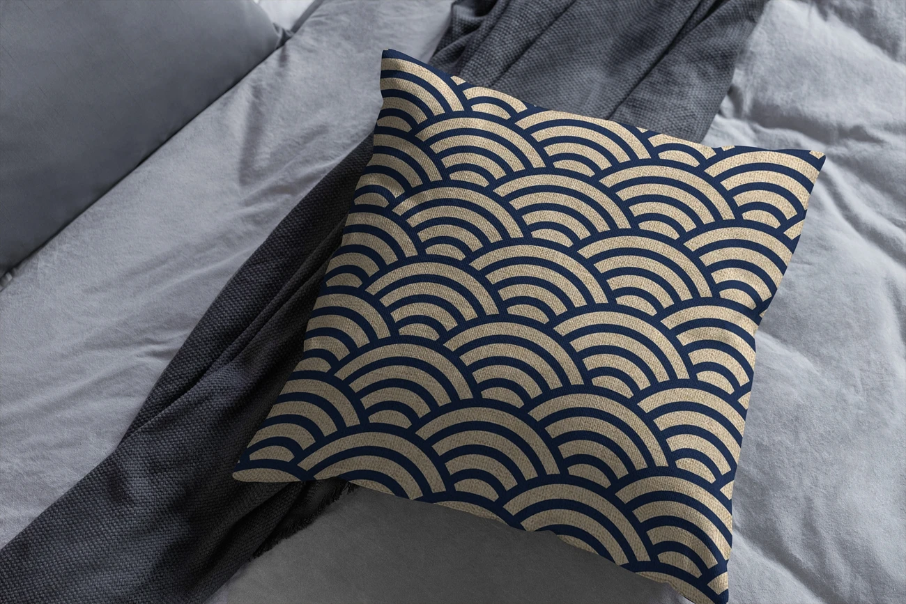 Декоративная льняная наволочка 45x45 с японским волнистым узором - купить по