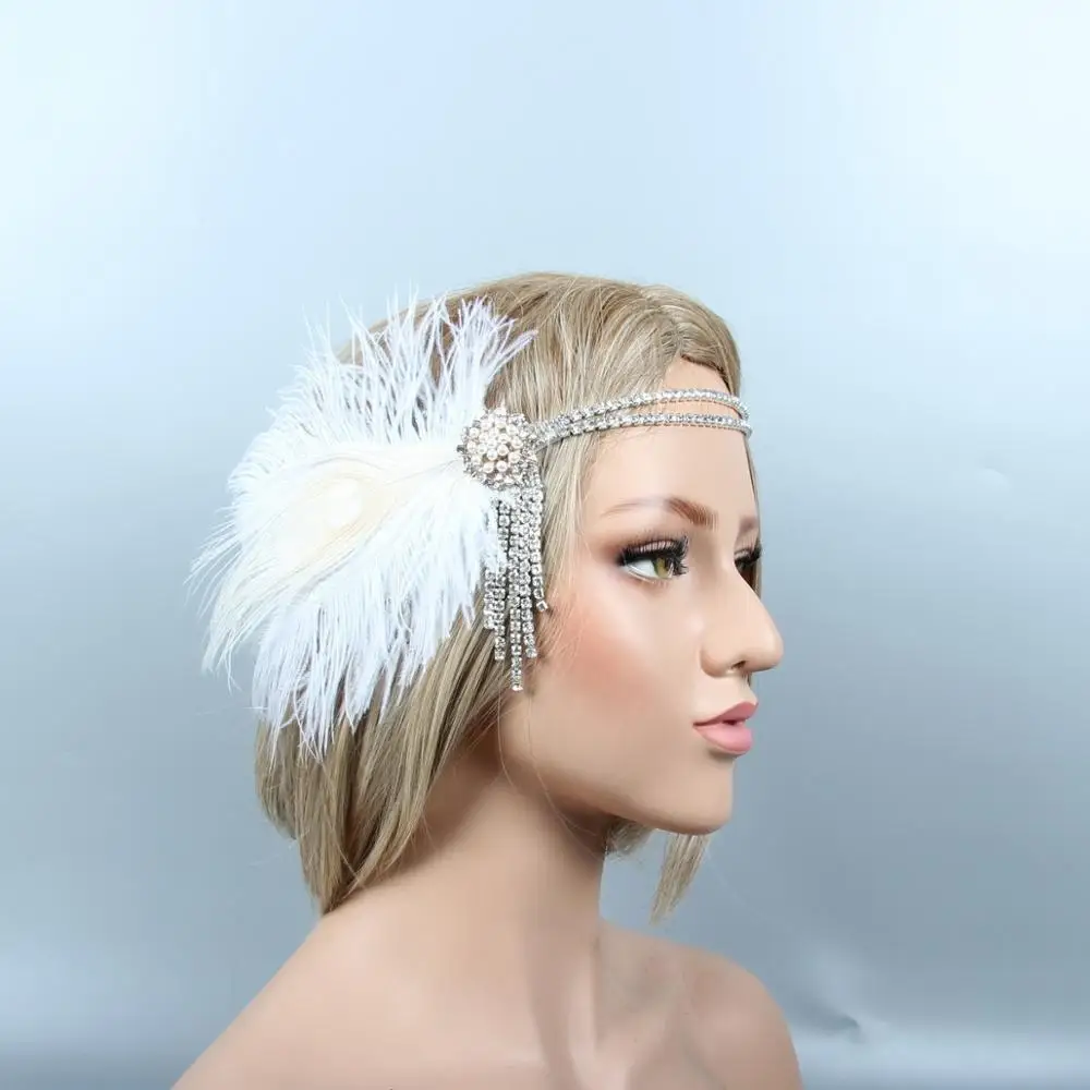 P (5PC) 1920s украшение для волос флэппер Roaring 20s повязка на голову с перьями Roaring 20s Гетсби для волос аксессуары(красный - Цвет: P (5PC)