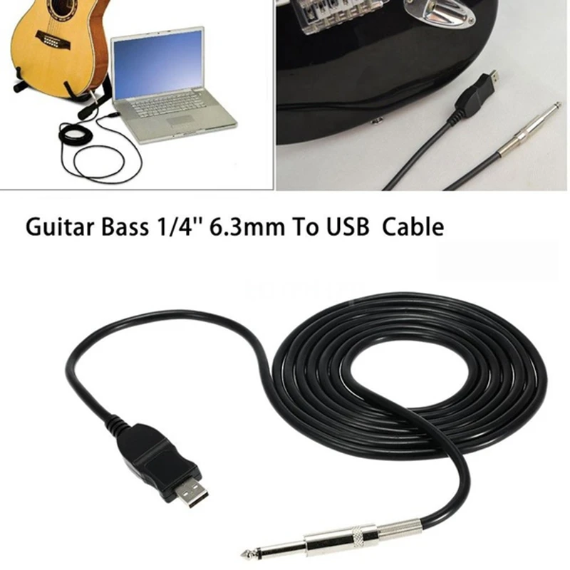 W780 3m Guitar Bass 1/4'' 6.3mm Jack To USB Connection Instrument Cable Adapter | Data Cables