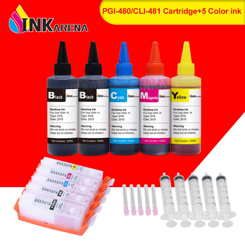 

INKARENA Refill kit printer ink cartridge FOR PGI480 480 CLI 481 xxl For Canon PIXMA TS704 TS6140 TS6240 TR7540 TR8540 printer