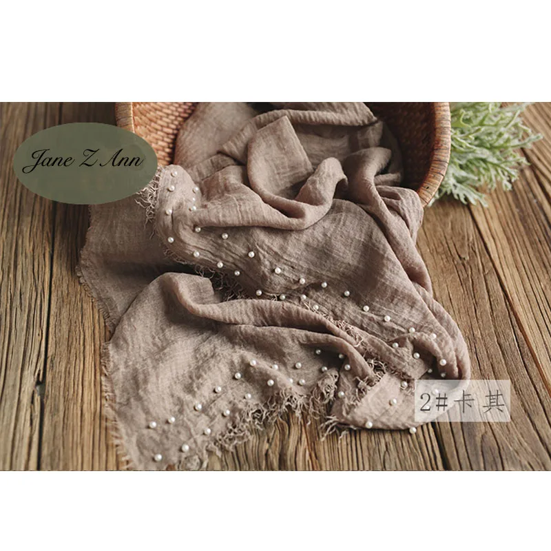 khaki Jane Z Ann/реквизит для фотосессии новорожденных детей, декоративные обертки с жемчугом, тонкая хлопковая линия одежды, аксессуары для студийной съемки 95x185 см - Цвет: khaki