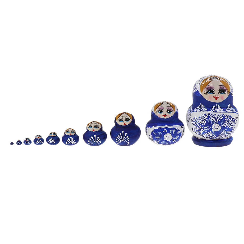 

10pcs Blue Girl Russian Nesting Doll Babushka Matryoshka Stacking Dolls Toys