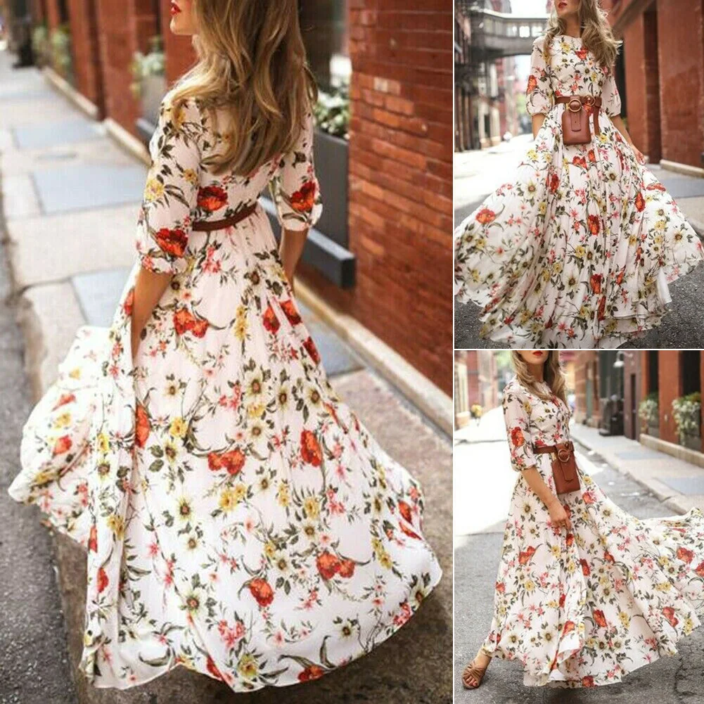Женское винтажное платье макси с цветочным принтом элегантное праздничное из