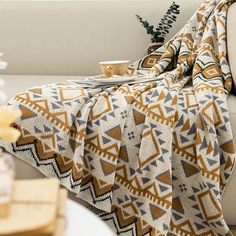 

Knitted Blanket Nordic Sofa Throw Blanket With Tassel Geometric Print Decorative Bed Blankets Washable Sofa Cover Bedspread