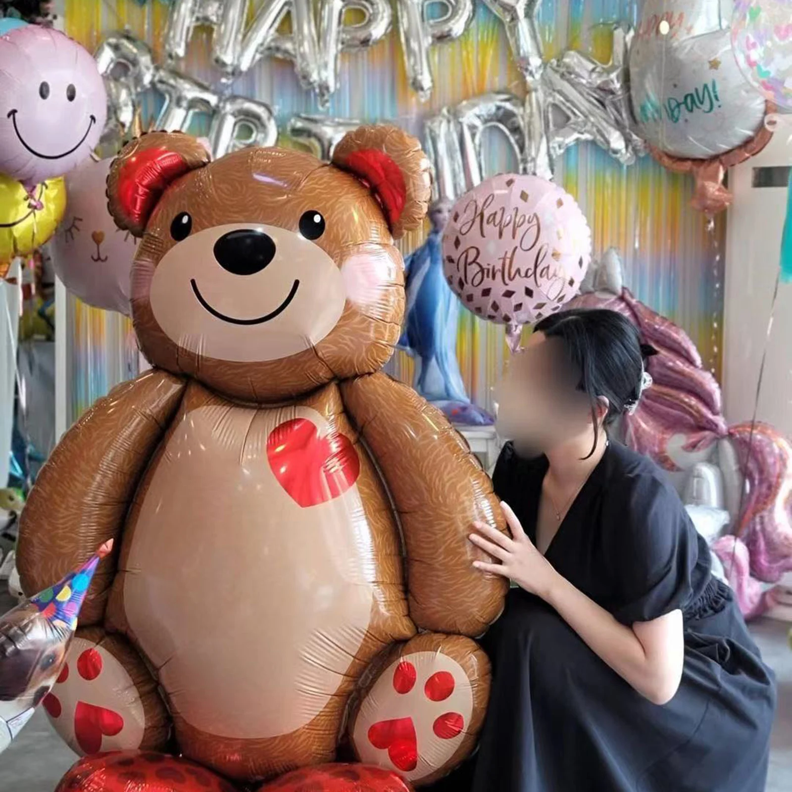 Большой 3D счастливое сердце любовь медведь фольгированный воздушный шар двойной
