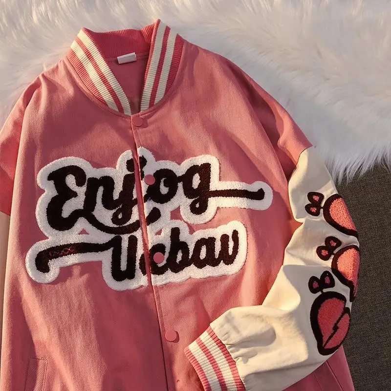 Hip Hop women Varsity Jacket Cartoon Letter Embroidery loose College style Couple Bomber Harajuku Baseball Coats 2021 New | Женская