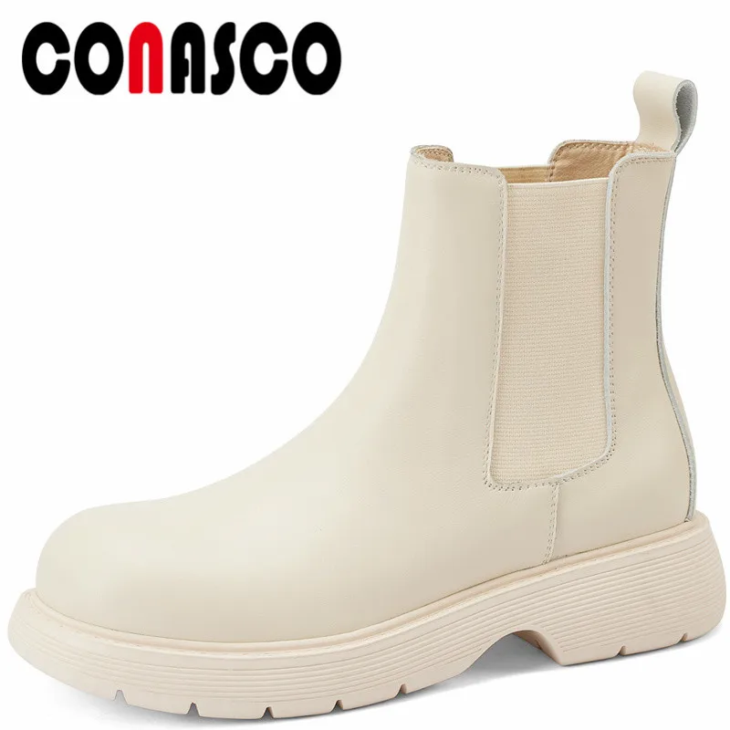 

CONASCO Retro Punk Women Ankle Boots Autumn Winter Warm Party Cow Leather Party Basic Prom Office Concise New Brand Shoes Woman