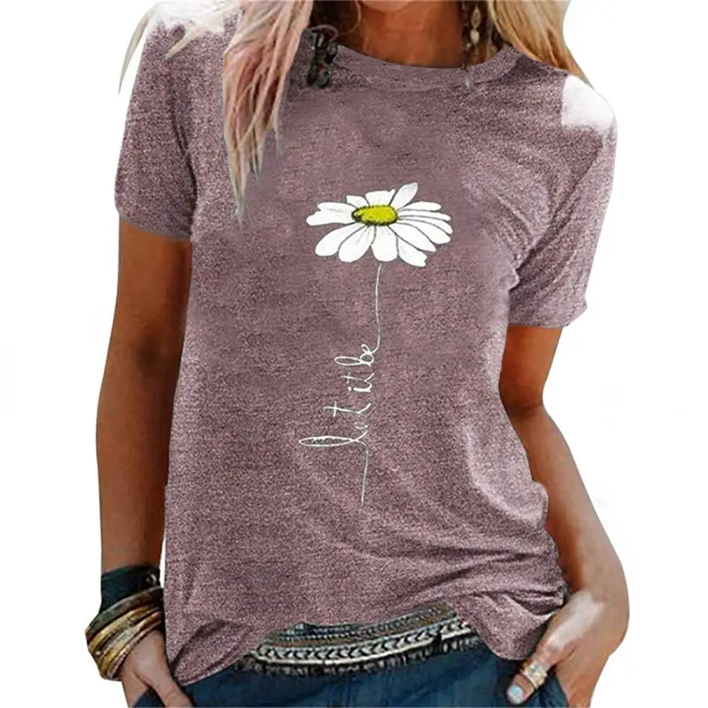 

Women Casual O Neck Short Sleeve Letters Marguerite Print T-shirt Blouse Top