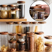 hot glass airtight canister clear jars cereal container food storage bottles coffee tea storage jar can with wood lids ow
