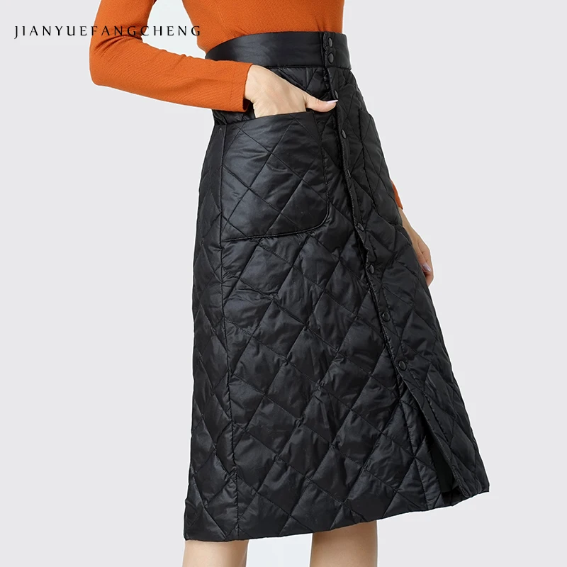 Женский пуховик с белым пухом утки Зимняя юбка теплые высокой талией для женщин