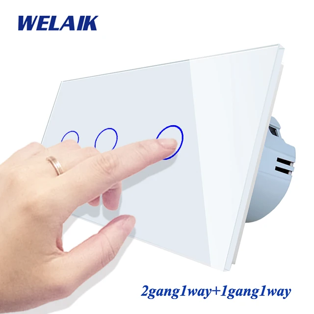 WELAIK 2 Рамка Кристалл-стеклянная панель-настенный выключатель-ЕС сенсорный выключатель светильник-переключатель 2gy1way+ 1gy1way AC250V A292111CW/B - Цвет: White