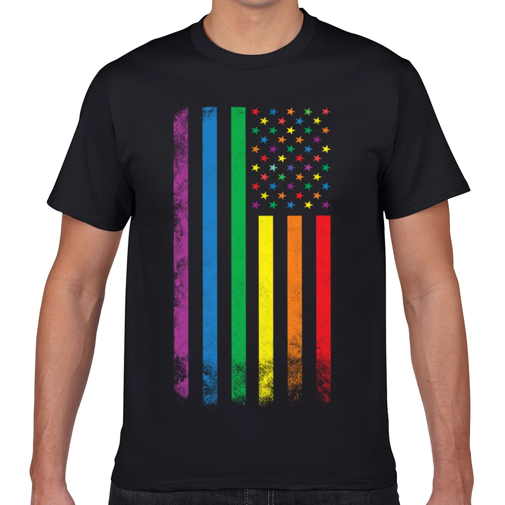 

Tops T Shirt Men rainbow american flag super Fit Inscriptions Geek Custom Male Tshirt