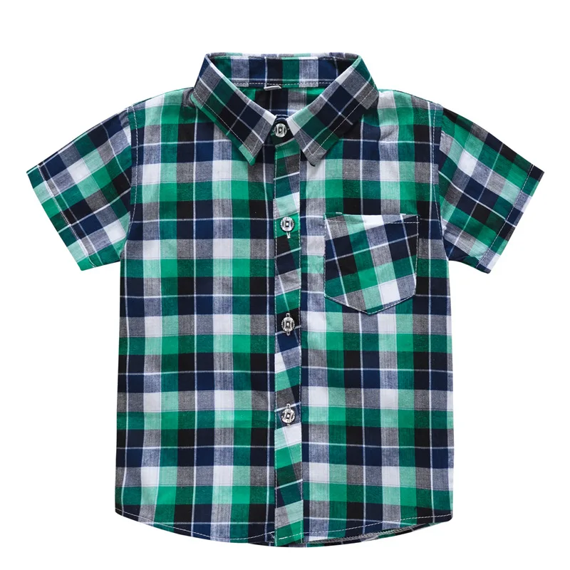 

New Toddler Shirts Boy Summer Cotton Short Plaid Fashion Top Infants 2 3 4 5 6 Years Clothes Children Exquisite Costume