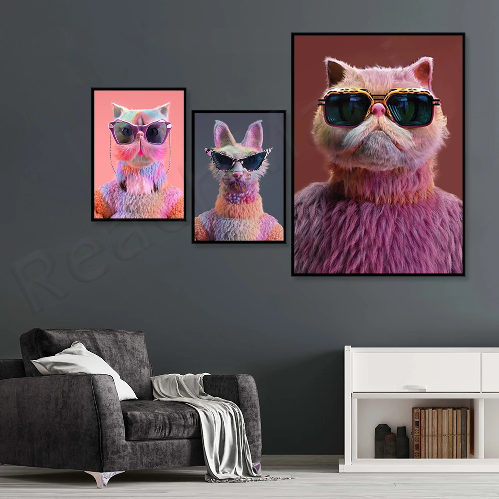 Модная настенная Художественная печать кошки счастливый Сумасшедший кот милый и