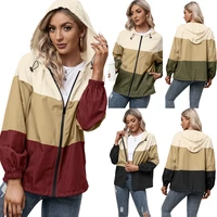 fashion hooded patchwork waterproof jacket outdoor sports mountaineering clothes raincoat casual jacket top women