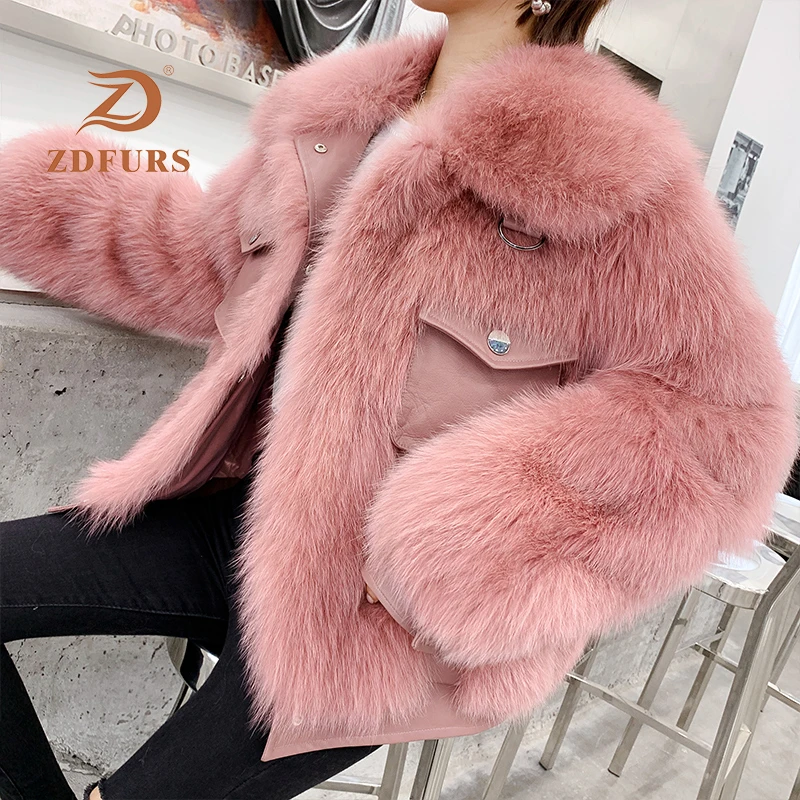 ZDFURS* Новое Женское пальто из лисьего меха на пуговицах стильная кожаная куртка зимняя женская мода jexxi высокое качество с лисьим воротником