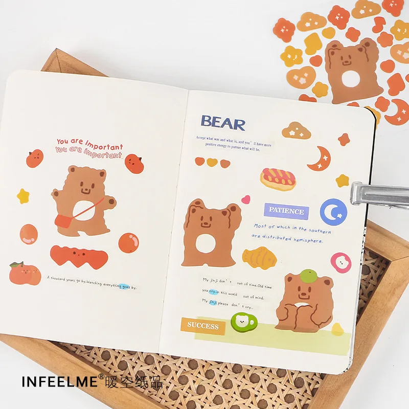 4 листа/уп Kawaii с рисунком милого мишки фруктов для девочек ПЭТ наклейки альбом