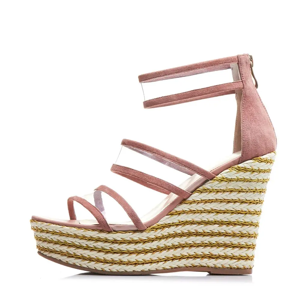 Женские босоножки на танкетке Arden Furtado розовые элегантные из ПВХ с узкими лентами