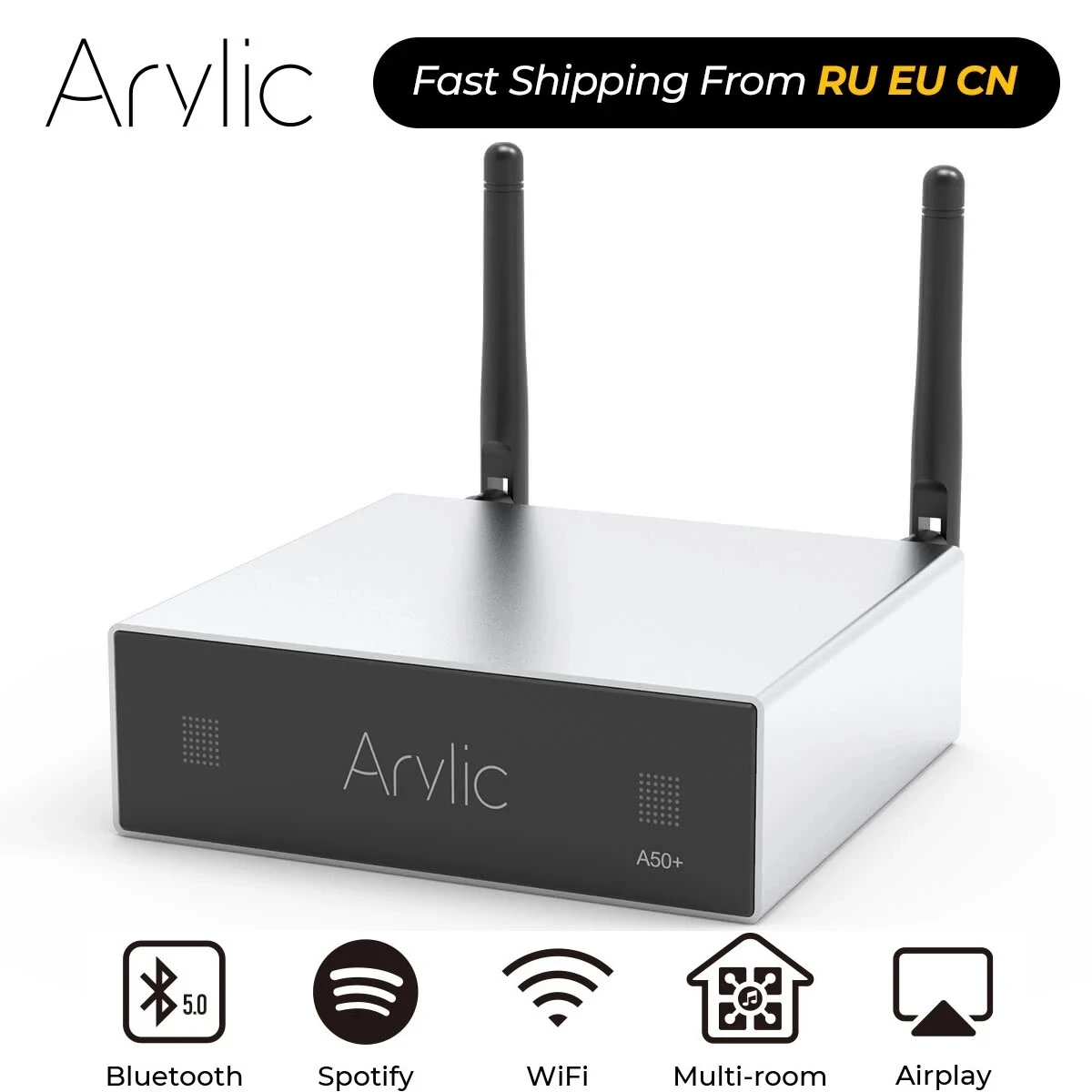 Arylic A50+ Home WiFi and Bluetooth-compatible HiFi Stereo Class D digital multiroom amplifier with Airplay Equalizer Free App