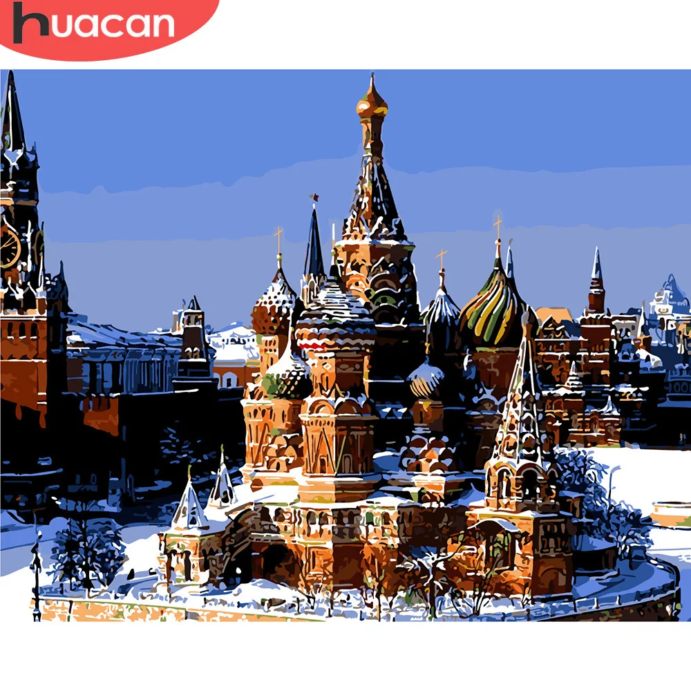 HUACAN DIY картина маслом по номерам москвийская площадь пейзажные наборы холст ручная роспись подарок картины городской пейзаж домашний декор