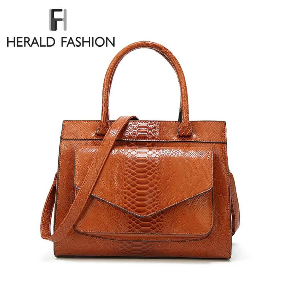 Herald Fashion Serpentine Women Top-handle Bag Female Leather Shoulder Causal Totes High Quality Vintage Ladies' Handbag |