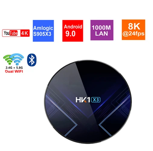 ТВ приставка HK1 X3 Amlogic S905X3 на базе Android 9 0 с поддержкой Wi Fi BT 1000 м LAN Youtube 8K голосовая
