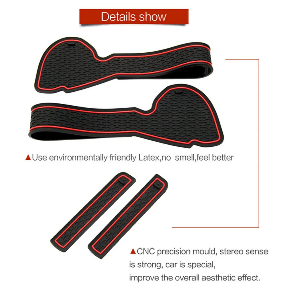 

9pcs/Sets Cup Holder Cup Holder Mat Door Slot Mat Dust Proof In Red Interior Non-Slip Waterproof