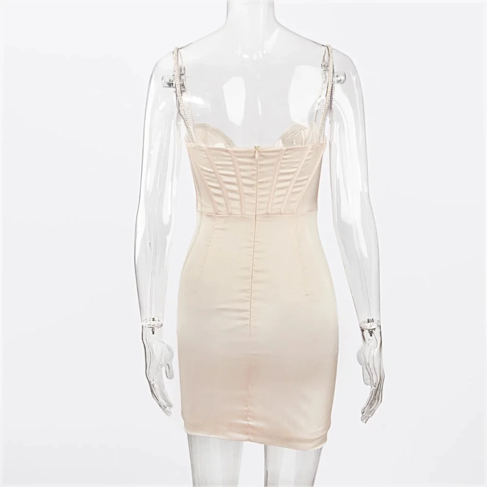 

Crystal Spaghetti Strap Stretchy Satin Fully Lined Corset Dress Sparkle Women Sexy Outfits Bodycon Party Dress Elegant Fashion