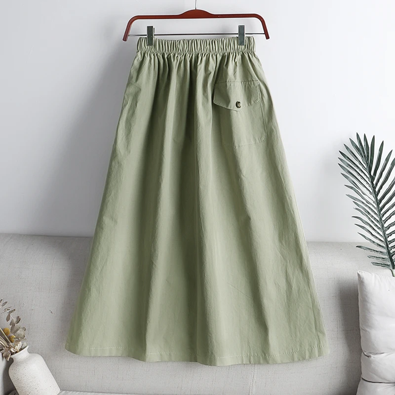 

Женская юбка с большими карманами, повседневная однотонная трапециевидная юбка с поясом на резинке, осень 2021