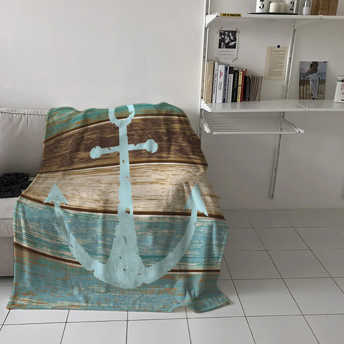 Винтажное покрытие для кровати с изображением якоря древесины Фланелевое