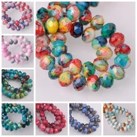 30pcs 8x6mm rondelle faceted opaque glass colorful spots loose spacer beads lot for jewelry making diy crafts findings