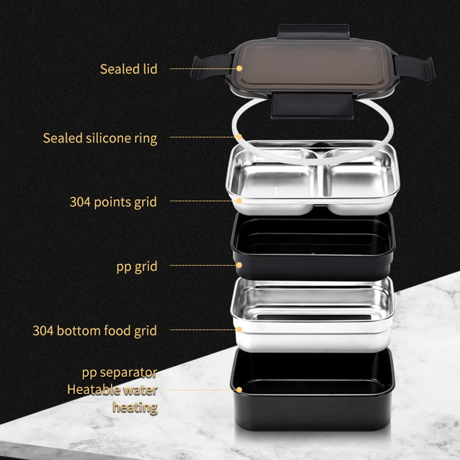 

1000ML Stainless Steel Lunch Box Double-Layer Food Container With Compartment Tableware Leak-Proof Bento Box Food Box