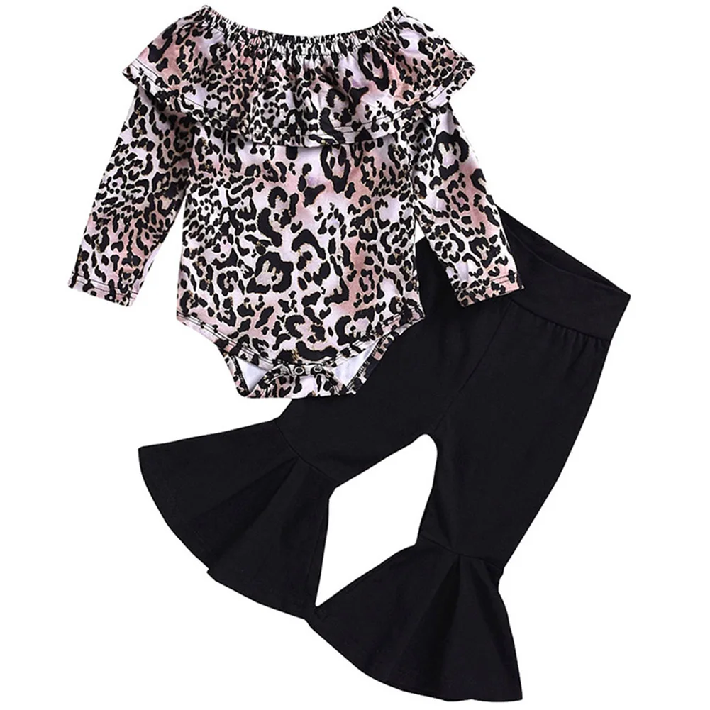 Детская одежда из 2 предметов комплект с леопардовым принтом круглым вырезом