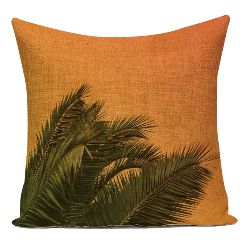 Декоративные подушки с тропическим зеленым листом пальмы и цветущей сливы, чехол из полиэстера для дивана, спальни, подушечный чехол.
