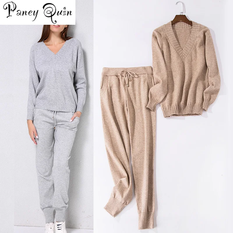 

Women sweater suit sets Casual Knitted Sweaters Pants 2PCS Track Suits Woman Casual Knitted Trousers+Jumper Tops Clothing Set