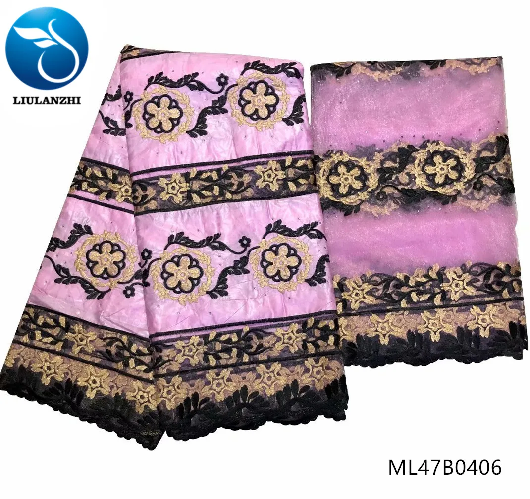 

LIULANZHI Bazin laces fabrics african bain lace fabrics with rhinestones 2019 high quality lace dress fabrics 7yards/lot ML47B04