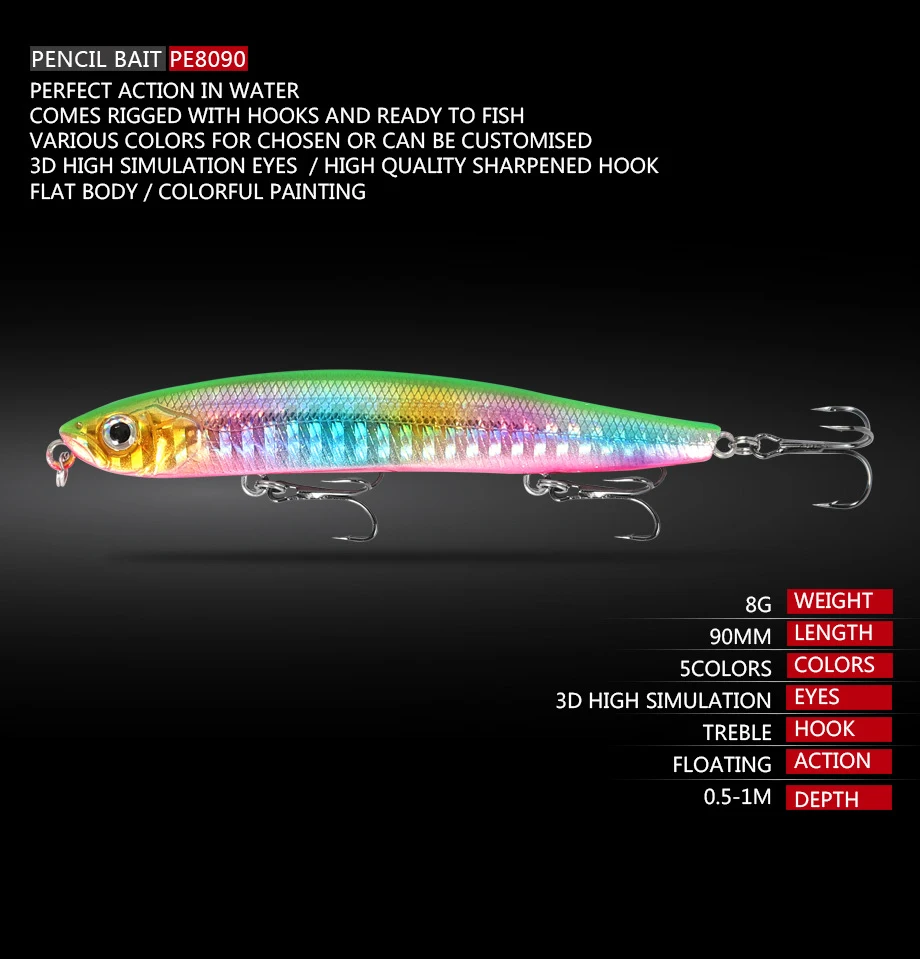 8g 90mm floating fishing lure wobbler for bass pencil jerkbait saltwater artificial bait topwater swimbait hard | Спорт и