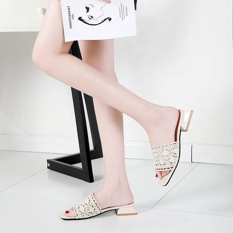 

2021 Summer Open-toed Women's Slippers Casual Simple and Fashionable All-match Sweet Outer Wear with Heel Women's Slippers