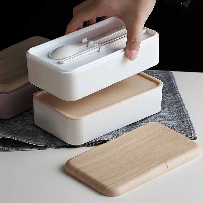 Двухслойный Ланч бокс Bento большой вместимости в японском стиле пластиковый отсек