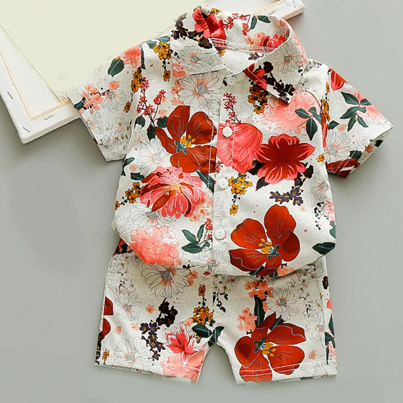 

Summer Flower Suit Boy Set Shirt+Short 2Pcs Clothing Sets Children's Clothing Boys Clothes For 1-4 Years Old