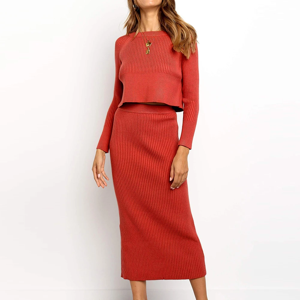 Комплект из 2 предметов облегающие топы и юбка-карандаш Осенняя кофта вязаные