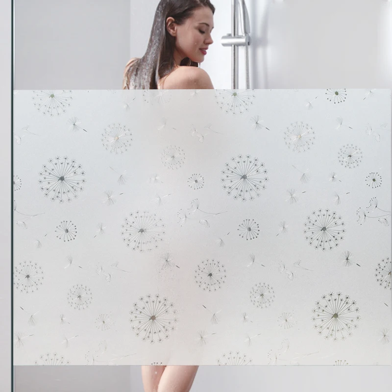 

Matte Frosted Privacy Window Film Static Cling Dandelion Pattern Light Blocking Glass Stickers No Glue Opaque Stained Film