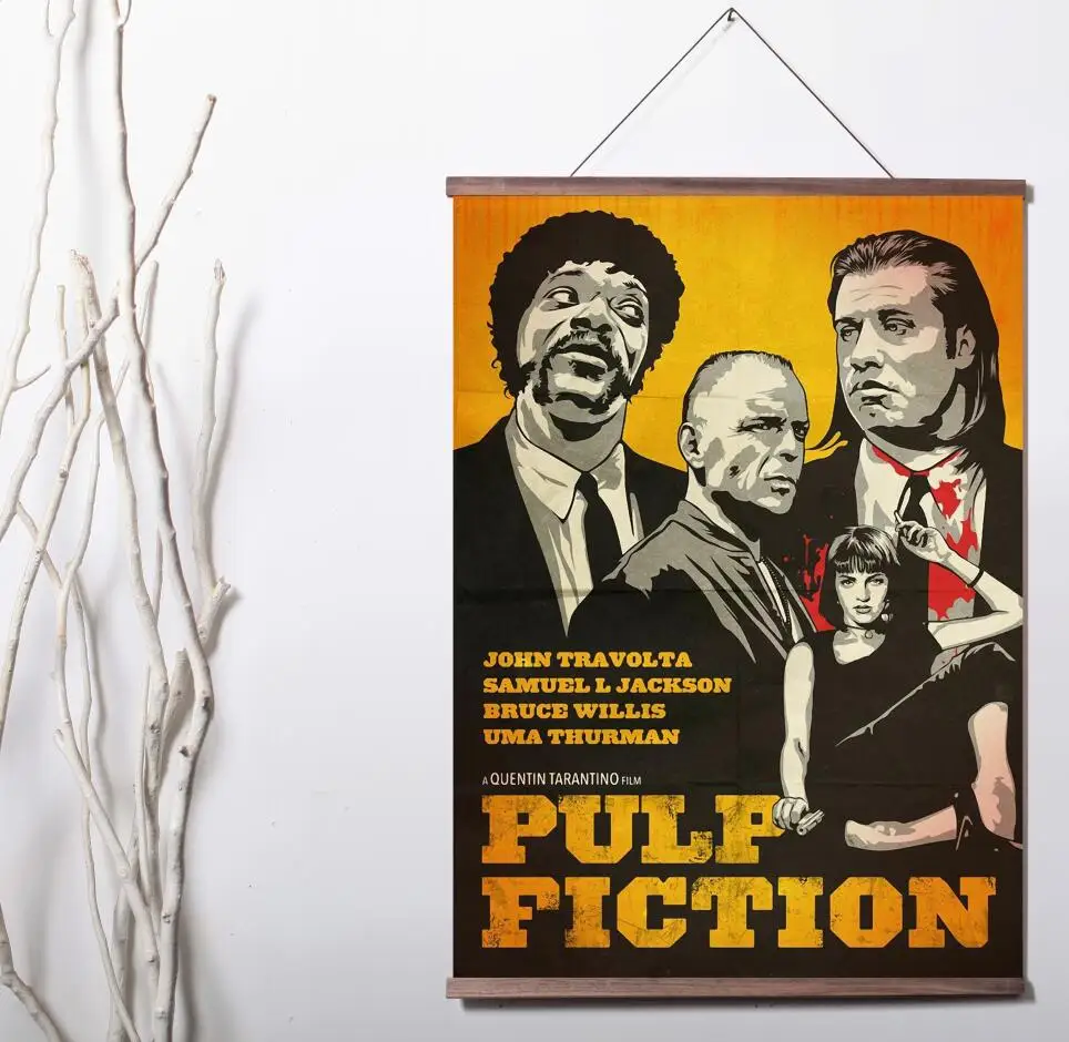 

PULP FICTION MOVIE Art Canvas poster decoration painting with solid wood hanging scroll
