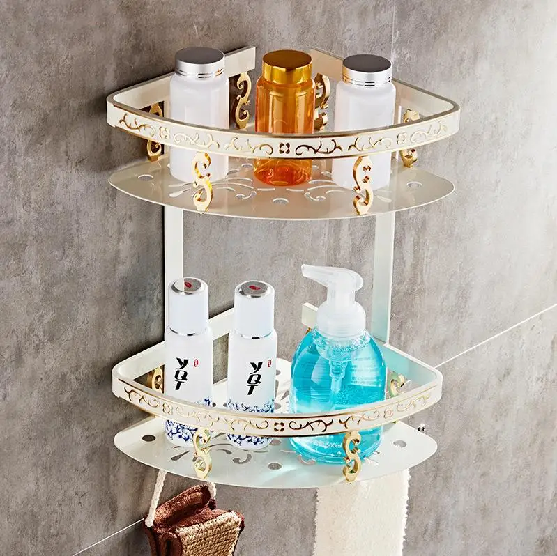 Полка для ванной черная с держателем полотенец пространственные Угловые