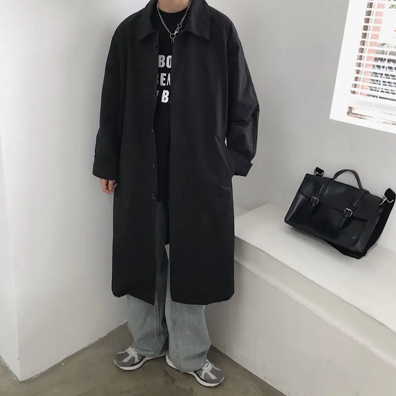 

Autumn Korean Style Windbreaker Men's Fashion Solid Color Casual Long Coat Men Streetwear Wild Loose Trench Jacket Mens S-XL