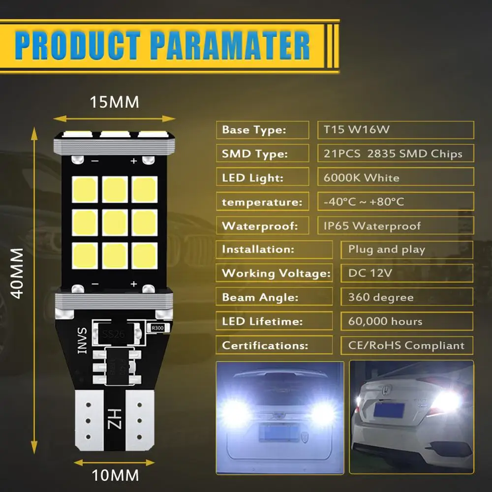2x T16 T15 Led Canbus 921 W16W лампы резервные фары заднего хода автомобиля 1000Lm для Hyundai Santa Fe