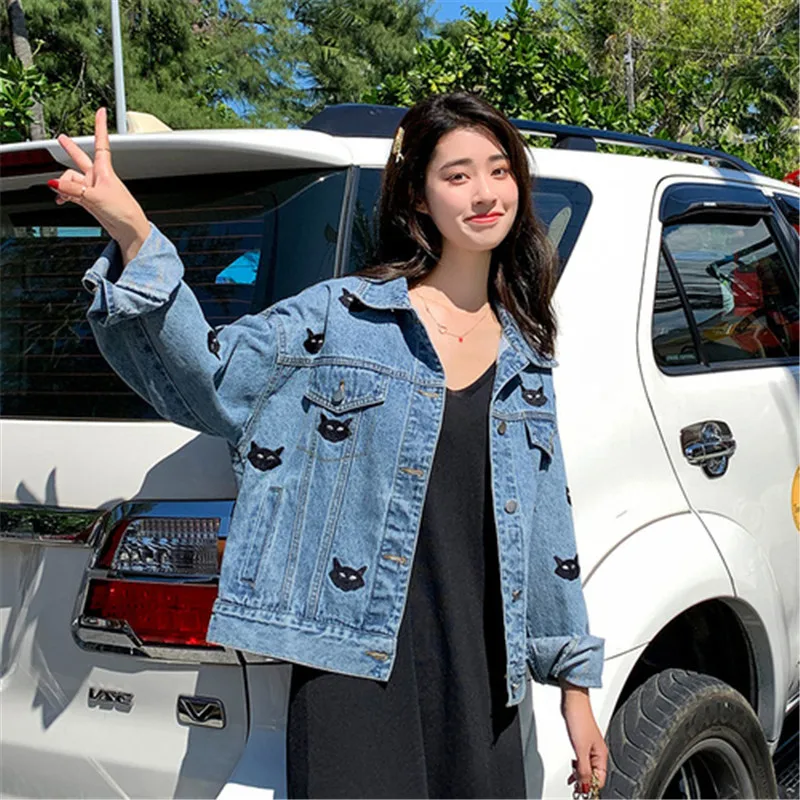 Женская джинсовая куртка RUGOD Повседневная с отложным воротником и длинными